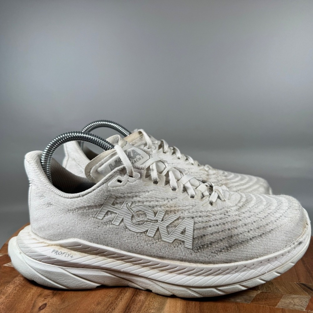 Hoka Mach 5 Women Running Shoes White Lace Up Athletic Sneakers Size 7.5B‎